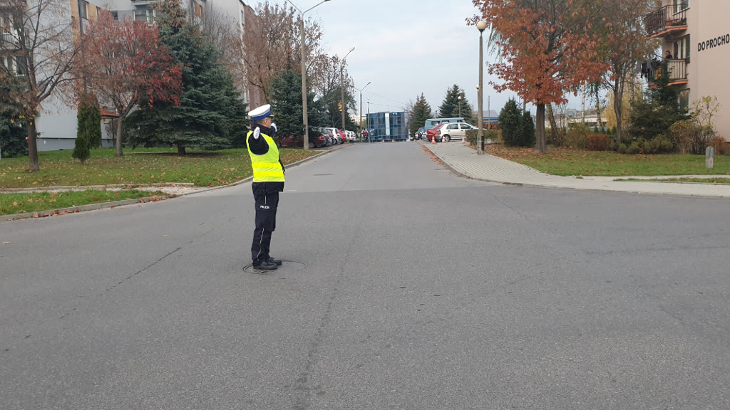 Question illustration: Can you drive into a crossroads when you see a policeman standing sideways to you?