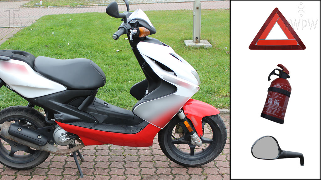 Bild zur Frage: Welcher von den genannten Gegenständen gehört zur Pflichtausstattung des Mopeds?