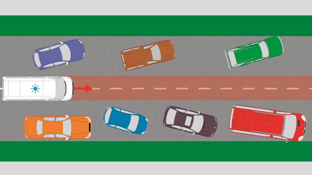 Bild zur Frage: Ermöglichten die Fahrer in der gegebenen Situation eine freie Durchfahrt für die Blaulichtfahrzeuge, indem sie vorschriftsmäßig die sog. Rettungsgasse bildeten?