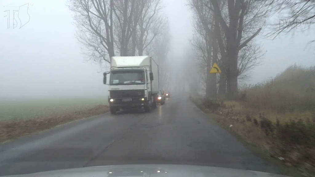 Question illustration: Which of the following measures may improve safety while driving a truck in fog?