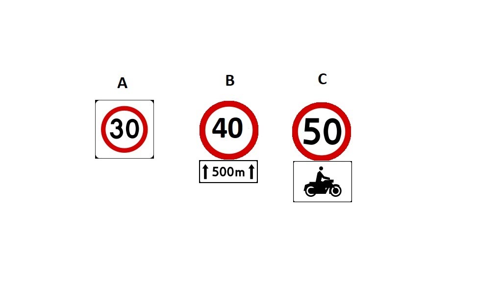 Bild zur Frage: Welches der die zulässige Geschwindigkeit begrenzenden Verkehrszeichen gilt nicht für den Mopedfahrer?
