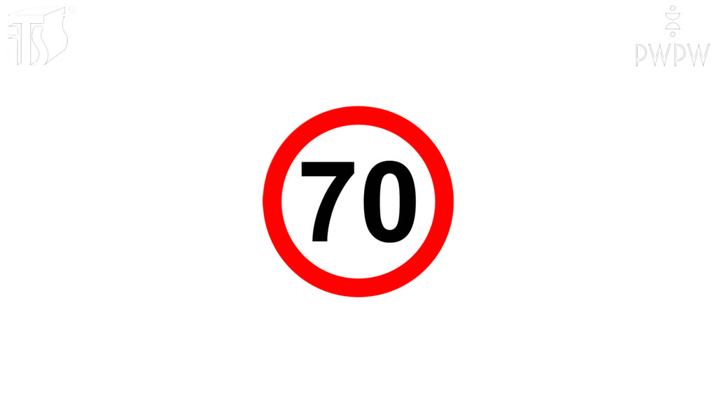 Ilustracja do pytania: Jaka jest maksymalna dopuszczalna prędkość tramwaju na drodze oznaczonej tym znakiem na obszarze zabudowanym w godzinach od 5:00 do 23:00?