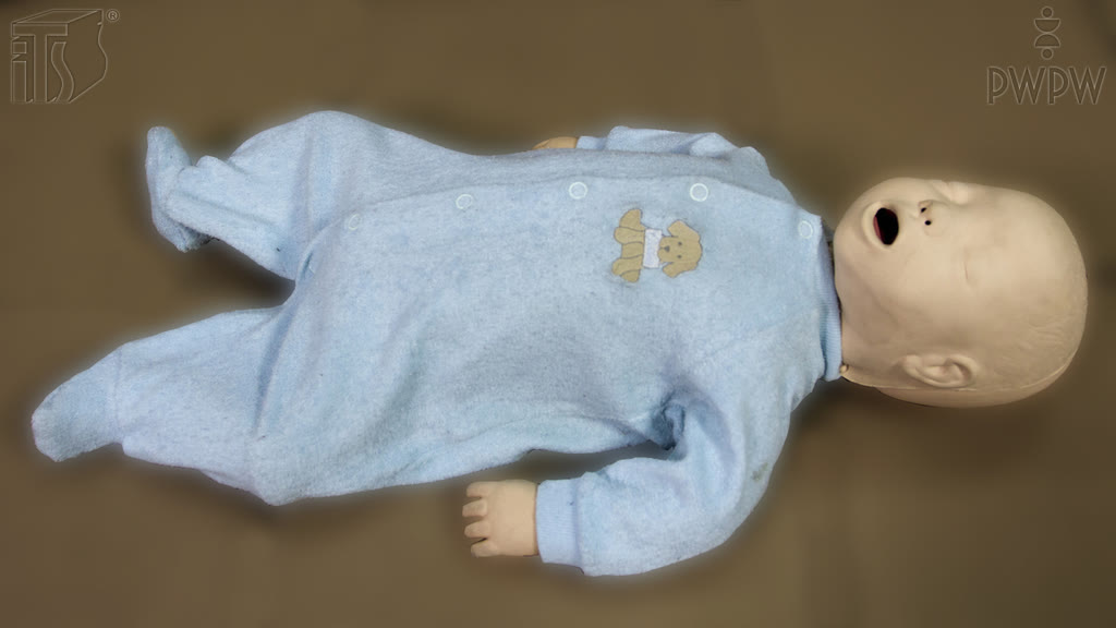 Question illustration: What should be preceded by chest compressions in an infant that has been placed on a table or the floor?