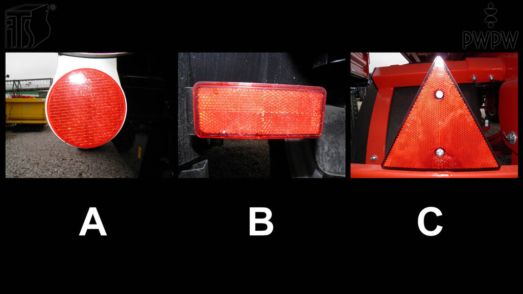 Question illustration: What should be the shape of the rear reflectors of a trailer pulled by a tractor?