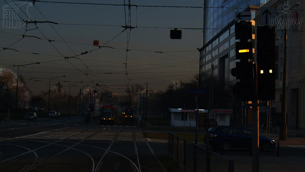 Question illustration: What factor may impede proper observation of the road while driving a tram at night?