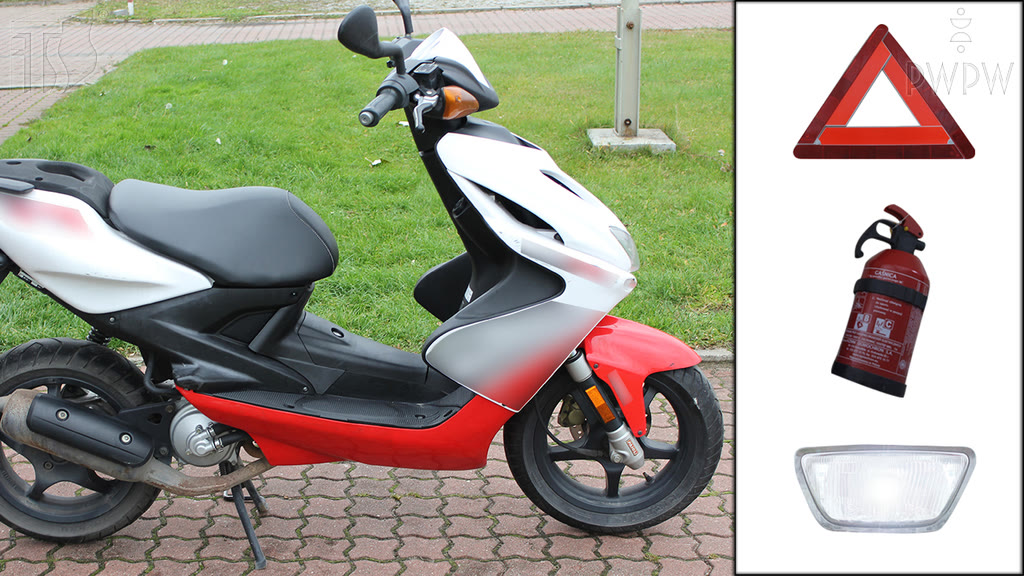 Bild zur Frage: Welcher von den genannten Gegenständen gehört zur Pflichtausstattung des Mopeds?